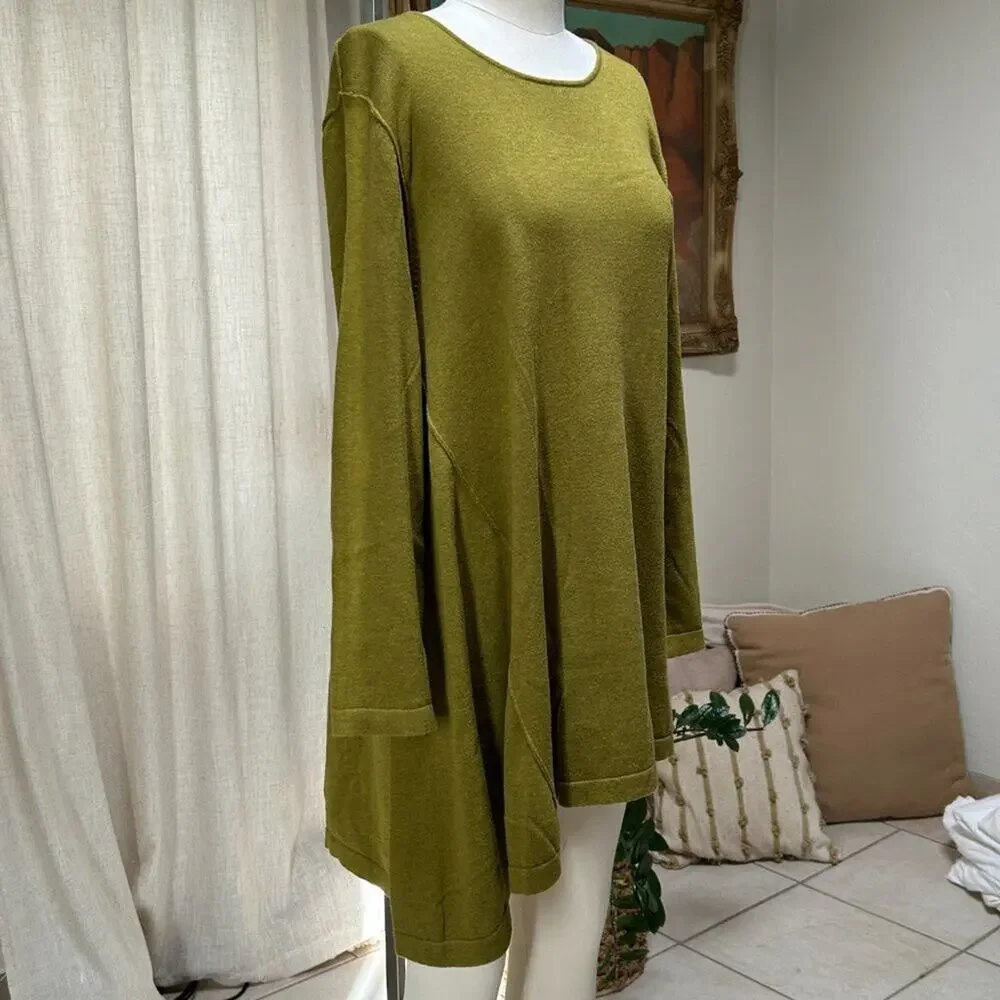 Asymmetrical Lagenlook Cotton Tunic Dress‎ Capsule Layering Bryn Walker Green S